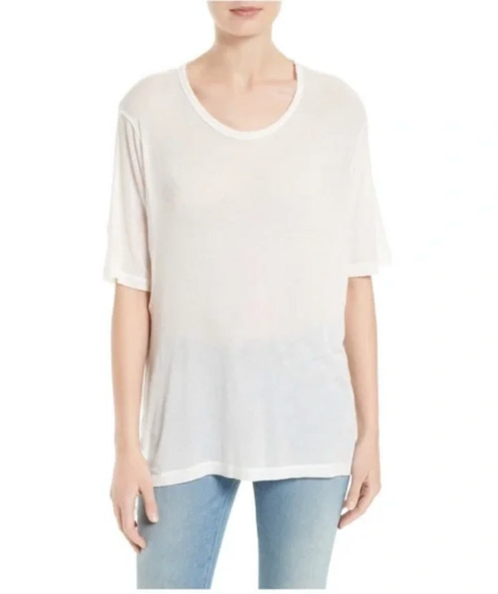 IRO Jeans Dway Studded Sheer Top Womens S Small White Oversized Mid Sleeve Shirt